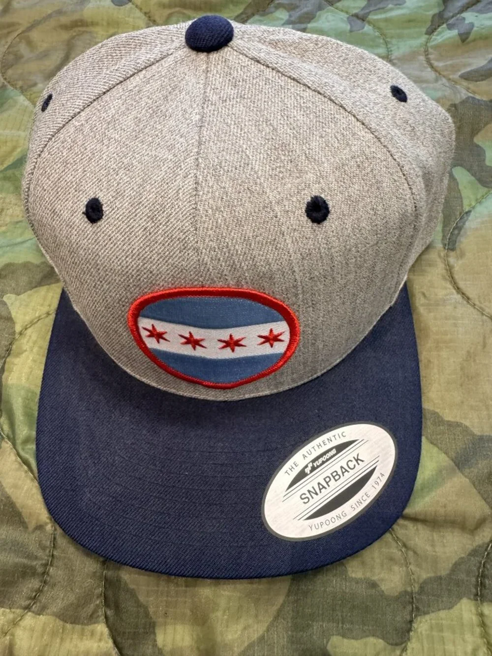 Chicago Flag Snapback Hat Grey/Navy - Yupoong, NWT